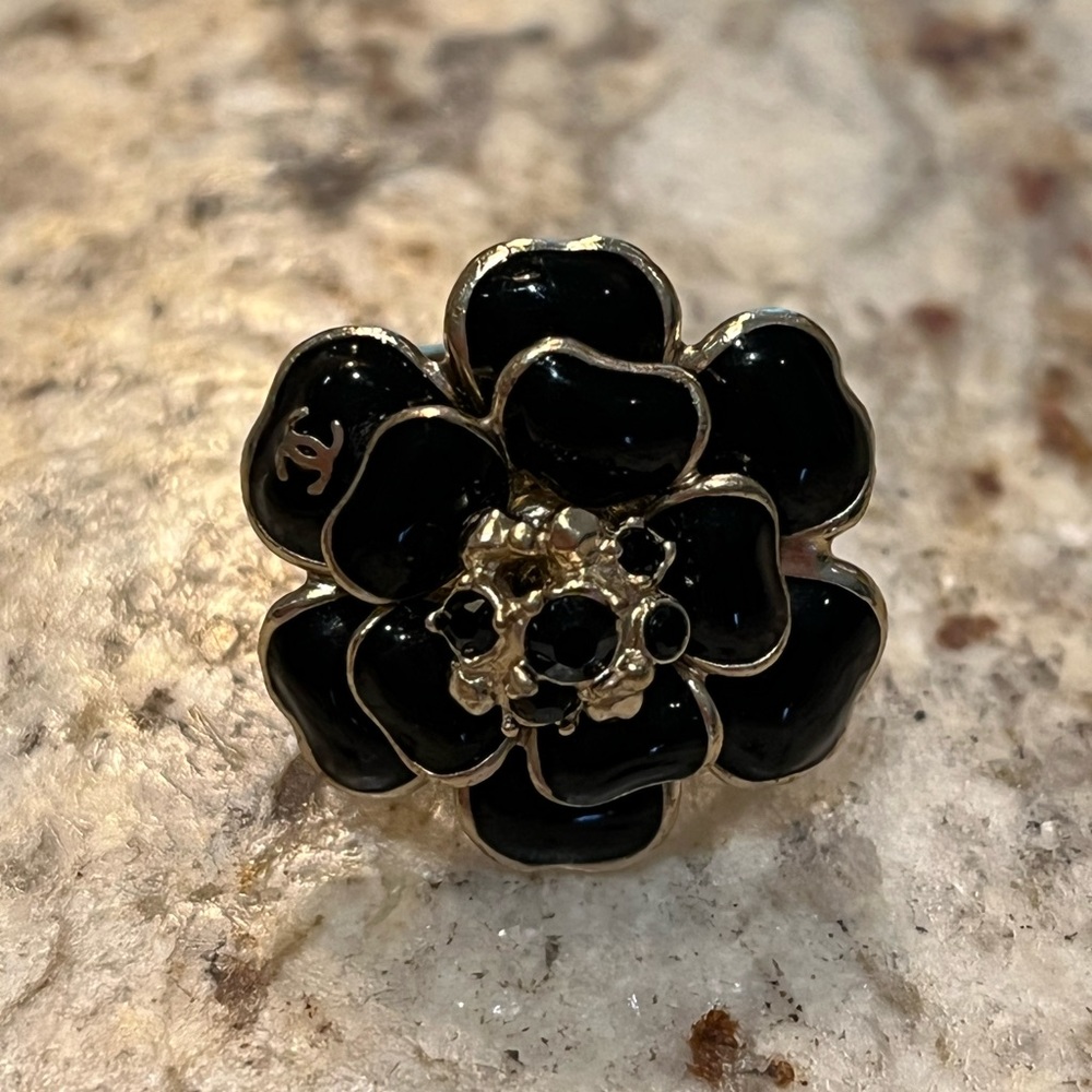 Chanel enamel Camellia cocktail ring